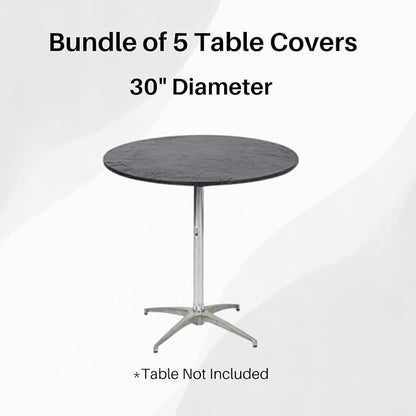 30" Round Fitted Plastic Table Covers, Bundle of 5 (Black)