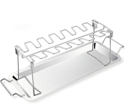 Triceratops Chicken Leg and Wing Rack with Drip Pan, 14 Slots BBQ Chicken Drumsticks Holder Stainless Steel Roaster Stand for Smoker Grill, Oven, Charcoal Grill