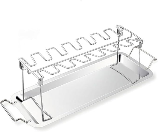 Triceratops Chicken Leg and Wing Rack with Drip Pan, 14 Slots BBQ Chicken Drumsticks Holder Stainless Steel Roaster Stand for Smoker Grill, Oven, Charcoal Grill