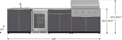 NewAge Products Outdoor Kitchen Aluminum 6 Piece Cabinet Set with Sink, Bar, Grill Cabinet, Performance Grill, Countertop and Fridge, 66327