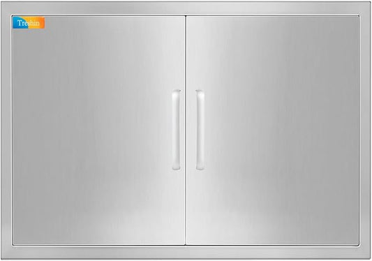 Treshin Outdoor Kitchen Door 31" W x 24" H, Double BBQ Access Doors | Stainless Steel Door with Magnetic Closure & Hooks, Flush Mount for Grill Island, Outdoor Kitchens, BBQ Station