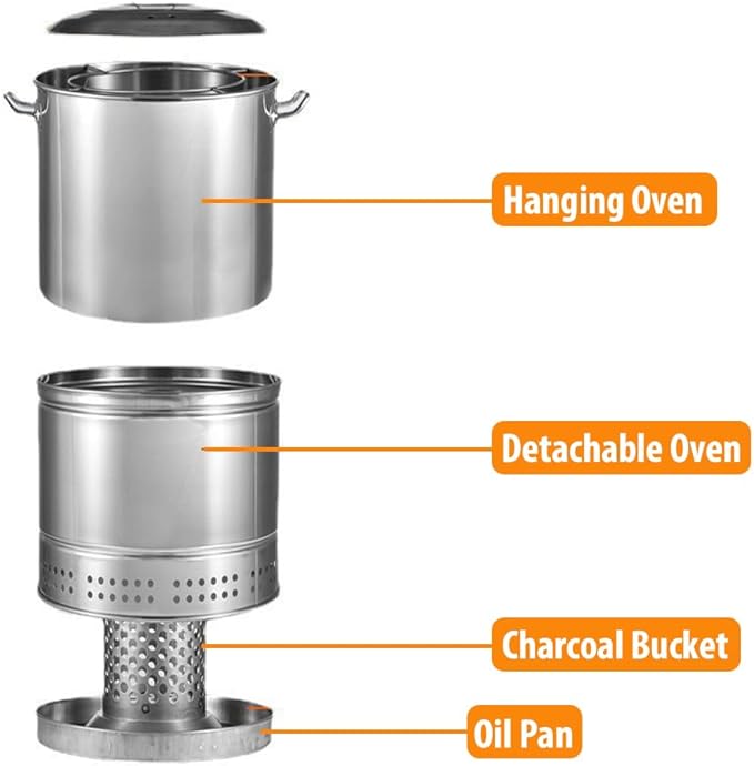 DYRABREST Stainless Steel Charcoal Grill Large Portable BBQ Grill Barrel with Skewers, Oil Separation Design, Smokeless Charcoal Grill for Outdoor Camping, Parties, Backyard BBQs, and Travel (Large)