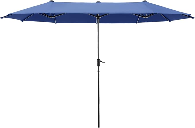 HERA'S PALACE 13 ft Large Patio Umbrella, Double-Sided Twin, Outdoor Market Umbrella with Crank Handle, Powerful UV Protective, Haze Blue