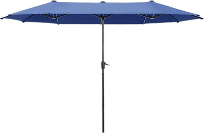 HERA'S PALACE 13 ft Large Patio Umbrella, Double-Sided Twin, Outdoor Market Umbrella with Crank Handle, Powerful UV Protective, Haze Blue