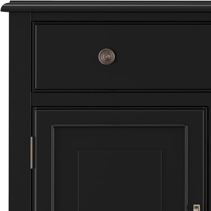 SIMPLIHOME Connaught 67" Wide Solid Wood Sideboard Cabinet in Black | Traditional 4-door dining room buffet with 2 drawers and adjustable shelves for organized kitchen or living room storage.