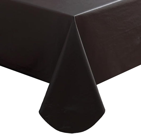 SASTYBALE Black Vinyl Tablecloth with Flannel Backing, 60 x 120 Inch | Waterproof PVC Surface, Wipeable Rectangular Table Cover for Dining, Buffet, Catering, Parties and Events
