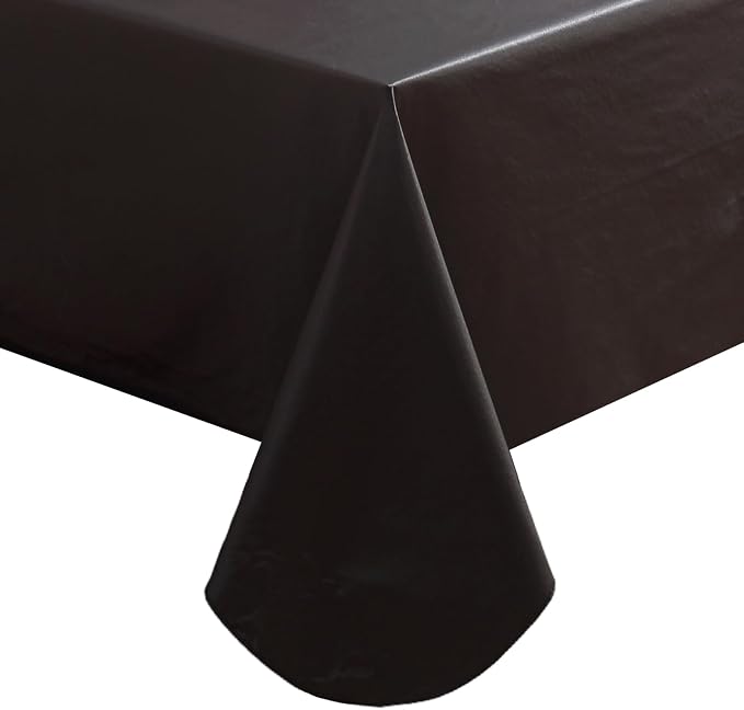 SASTYBALE Black Vinyl Tablecloth with Flannel Backing, 60 x 102 Inch | Waterproof PVC Surface, Wipeable Rectangular Table Cover for Dining, Buffet, Catering, Parties and Events