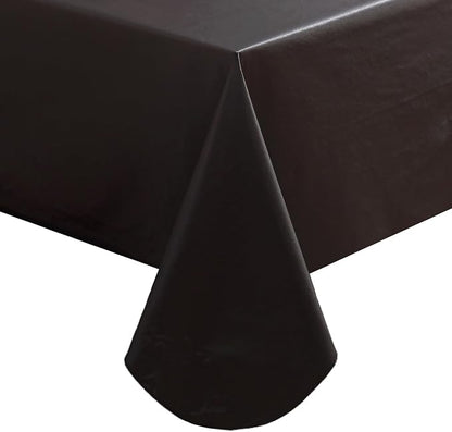 SASTYBALE Black Vinyl Tablecloth with Flannel Backing, 60 x 102 Inch | Waterproof PVC Surface, Wipeable Rectangular Table Cover for Dining, Buffet, Catering, Parties and Events