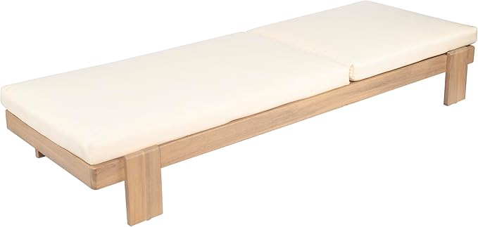Christopher Knight Home Duska Acacia Wood Chaise Lounge Chair Outdoor, Patio Outdoor Chaise Lounge with Cushions, Adjustable Backrest Single Lounge Sofa, Poolside Seating, Teak+Beige