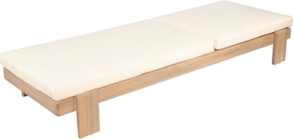 Christopher Knight Home Duska Acacia Wood Chaise Lounge Chair Outdoor, Patio Outdoor Chaise Lounge with Cushions, Adjustable Backrest Single Lounge Sofa, Poolside Seating, Teak+Beige