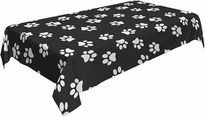 TKS MITLAN Dog Paw Print Dark Tablecloth Decor Table Cloth Dining Room Kitchen Table Cover 52 x 70 Inch Oblong/Rectangle