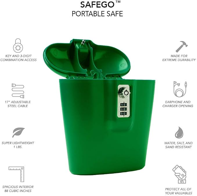 SAFEGO Portable Indoor/Outdoor Lock Box Safe with Key and Combination Access (Green)