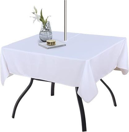 Fitable Square Outdoor and Indoor Tablecloth, White, 54 x 54 Inch | Washable Waterproof Wrinkle Free Table Cover, Zipper and Umbrella Hole, For Spring Summer Party Picnic Camping Patio