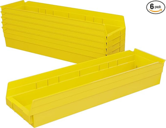 Akro-Mils 30164 Heavy Duty Plastic Shelf Bins, 24"x 6.5"x 4", Yellow, 6-Pk | Heavy Duty Nesting Storage Bins for Garage, Closet, Refrigerator, Kitchen, Cabinet, Drawer Organization, Pantry Organization