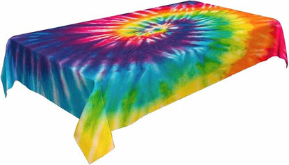TKS MITLAN Colorful Tie Dye Tablecloth 52 x 70 Inch Rectangular Rainbow Swirl Bright Colors Spiral Fashion Oblong Table Cloth Kitchen Table Decorations for Home Dinner Party