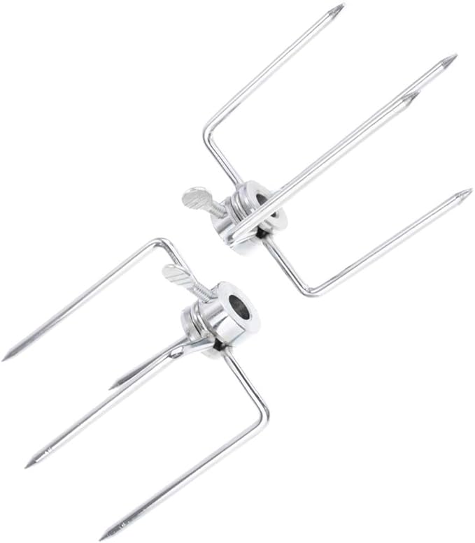 4 Pack Stainless Steel 304 Grill Rotisserie Meat Forks Set- Fits 5/16" Square and 3/8" Round Hexagon Spit Rods for rotisserie kit for Gas Charcoal Grill
