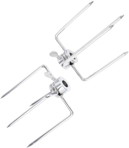 4 Pack Stainless Steel 304 Grill Rotisserie Meat Forks Set- Fits 5/16" Square and 3/8" Round Hexagon Spit Rods for rotisserie kit for Gas Charcoal Grill