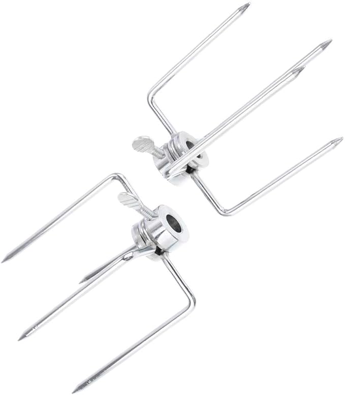 1 Pair Stainless Steel 304 Grill Rotisserie Meat Forks Set- Fits 12mm 3/8" Round Hexagon Spit Rods for rotisserie kit for Gas Charcoal Grill