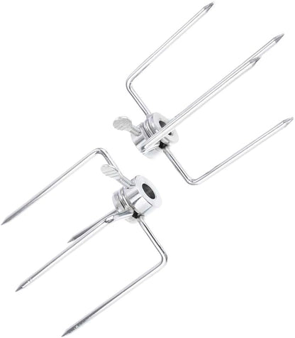 1 Pair Stainless Steel 304 Grill Rotisserie Meat Forks Set- Fits 12mm 3/8" Round Hexagon Spit Rods for rotisserie kit for Gas Charcoal Grill