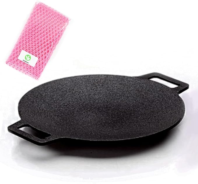 _Korean BBQ Non-stick Grill_ Circular size 14.2 inches [Round Griddle Pan 14.2in + Bag] Natural Material 6 Layer Coating/We can use it at home or outside._Made in Korea.