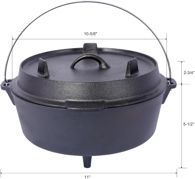 Hibachi Grill Outdoor, Homonova 2 in 1 Pre-Seasoned Cast Iron Dutch Oven with Skillet Lid, Portable Charcoal BBQ for Outdoor Cooking, Camping Fireplace Deep Pot with Leg Base (4.5 Quart)