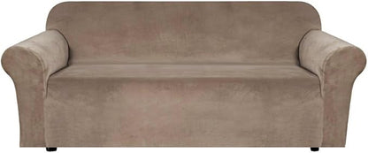 H.VERSAILTEX Stretch Velvet Sofa Covers for 3 Cushion Couch Covers Sofa Slipcovers Furniture Protector Soft with Non Slip Elastic Bottom, Crafted from Thick Comfy Rich Velour (Sofa 72"-90", Camel)