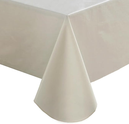 SASTYBALE Off White Vinyl Tablecloth with Flannel Backing, 52 x 70 Inch | Waterproof PVC Surface, Wipeable Rectangular Table Cover for Kitchen, Dining, Brunches, Weddings and Gatherings