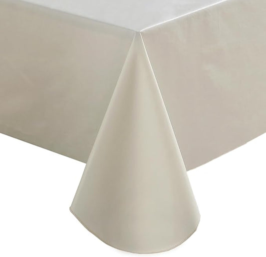 SASTYBALE Off White Vinyl Tablecloth with Flannel Backing, 52 x 70 Inch | Waterproof PVC Surface, Wipeable Rectangular Table Cover for Kitchen, Dining, Brunches, Weddings and Gatherings