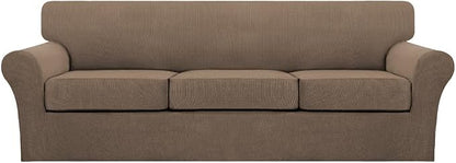Turquoize 4 Piece Sofa Covers for 3 Cushion Couch Sofa Slipcover Soft Couch Cover for Dogs Washable Furniture Cover with 3 Individual Large Cushion Covers Feature Fabric (Large Sofa, Macchiato)
