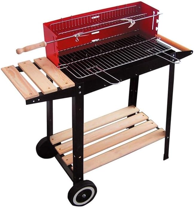 Portable Charcoal Grill for Camping BBQ Grills Outdoor Barbecue Grill with Side Wheel Trolley, Adjustable Height, Easy to Move and Clean, Ideal for Garden Patio Backyard Picnic,LightGrey-D