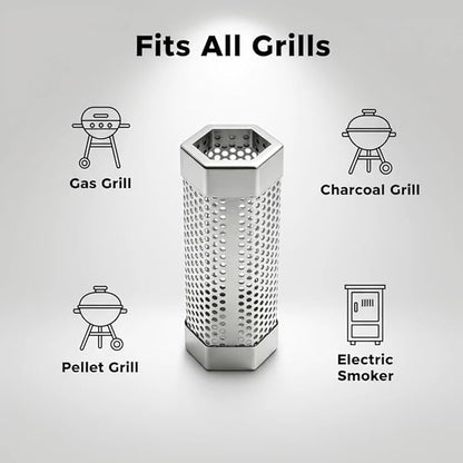 Smoke Tube for Pellet Smoker, 6" Stainless Steel Smoke Generator, 3 Hours Continuous Billowing Smokes, Hexagon Smoker accessories Fits Grill & Smokers, Ideal for Hot/Cold Smoking Meat, Fish, Cheese
