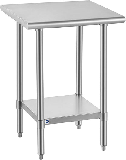 ROCKPOINT SS304 Top All Stainless Steel Table for Prep & Work 24x24 Inches, NSF Commercial Kitchen Heavy Duty Table with Adjustable Undershelf for Restaurant,Kitchen, Home and Hotel