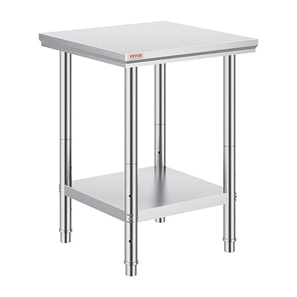 Vevor Stainless Steel 24 x 24 x 32 Inch Commercial Kitchen Prep & Work Table Heavy Duty Metal Work Table with Adjustable Feet for Restaurant, Home and Hotel