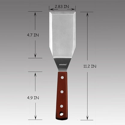 Professional Metal Spatula for Cast Iron Skillets and Flat Top Grills, Full Tang Wooden Handle, Thick Stainless Steel Blade, Smash Burger Spatula Turner for Flipper, Cooking, BBQ, 4.7 x 2.7 Inch