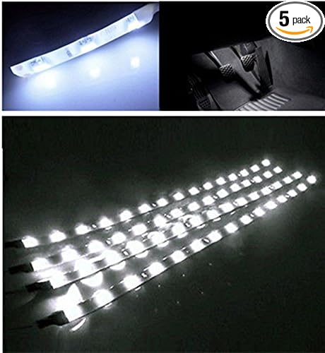 ucomshop 12V 15 LED 60CM Car Grill Flexible Waterproof Light Strip SMD White Pack of 5
