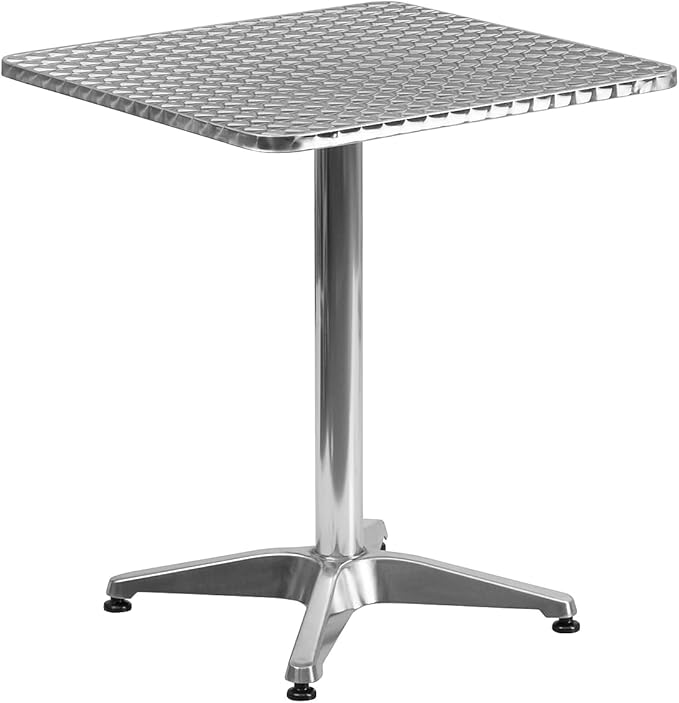 Flash Furniture 23.5 in Aluminum Square Bistro Table with 4 Chairs | Indoor/Outdoor Use, Slat Back, Slat Back Chairs