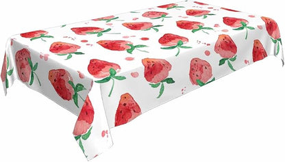 TKS MITLAN Red Strawberry Decorative Rectangle Tablecloth Summer Fruits Strawberry Leaves Polyester Table Cloths Kitchen Table Cover for Dining BBQ Picnic Coffee Table 60 x 84 Inch 6-8 Seats