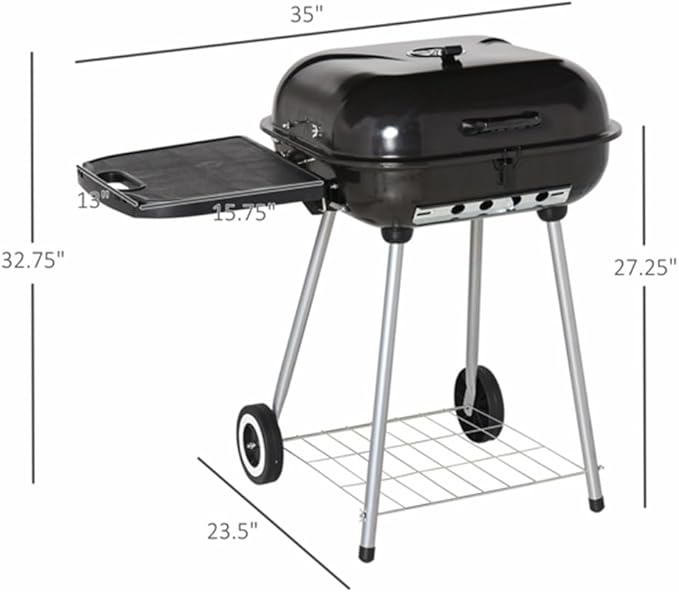 Portable Charcoal Grill, Outdoor BBQ Grill with Wheels, Adjustable Air Vents, Warming Rack & Side Shelf, for Backyard, Patio, Camping