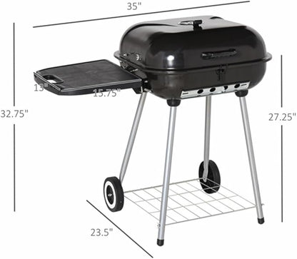 Portable Charcoal Grill, Outdoor BBQ Grill with Wheels, Adjustable Air Vents, Warming Rack & Side Shelf, for Backyard, Patio, Camping