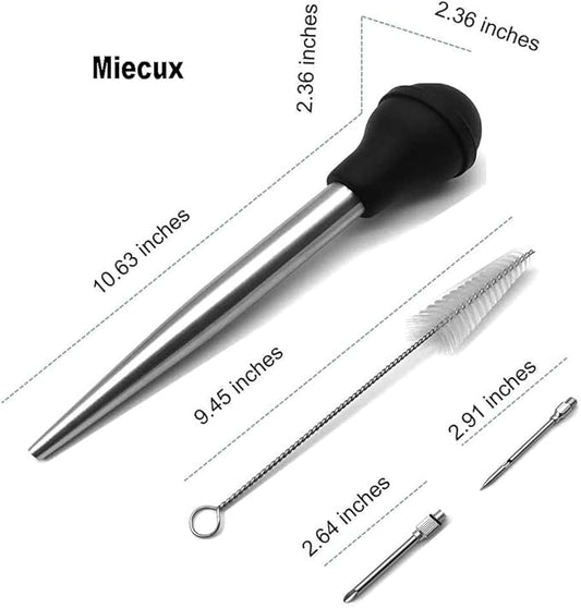 Turkey Baster, Professional Turkey Baster Syringe for Cooking with Cleaning Brush and Marinade Tools, Stainless Steel Turkey Baster for Oiling and Marinating Turkey, Beef, Pork, Fish