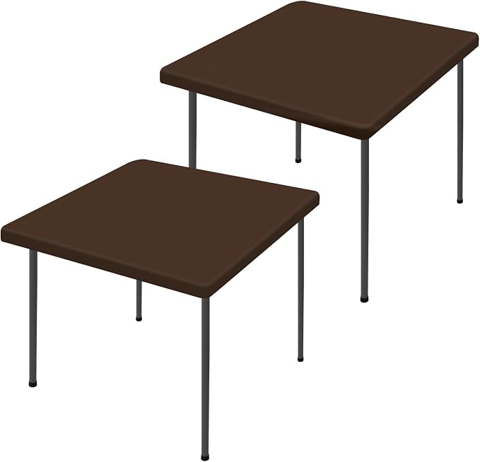 Moosfor 2 Pack Square Spandex Fitted Table Cloth, Elastic Tablecloth | Washable Picnic Table Cover, Stretch Waterproof Table cloths for Party, Patio, Dining, Kitchen, 34" x 34", Coffee