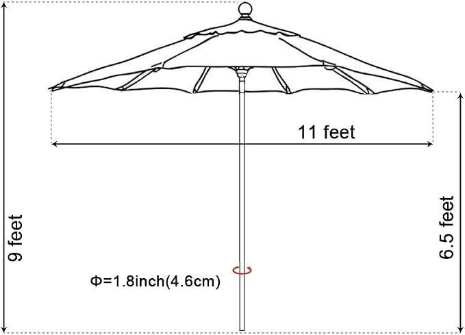 EliteShade USA 10-Year-Non-Fading 11Ft Market Umbrella Patio Outdoor Cylinder Auto Push-up Table Umbrella with Ventilation, Forest Green