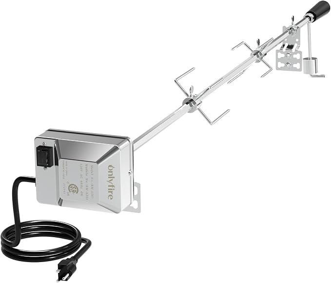 onlyfire Universal Grill Rotisserie Kit with 37"×1/2" Hexagon Spit Rod | Stainless Steel 110V Electric Motor, Does Not Fit Weber Gas Grills