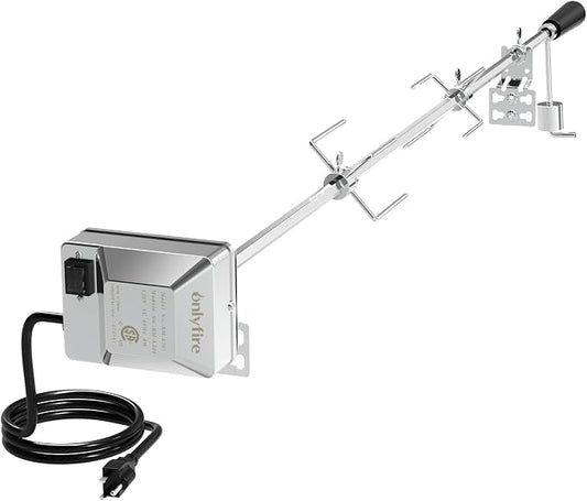 onlyfire Universal Grill Rotisserie Kit with 37"×1/2" Hexagon Spit Rod | Stainless Steel 110V Electric Motor, Does Not Fit Weber Gas Grills