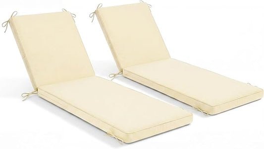 Chaise Lounge Cushions Outdoor, 80 x 26 Inch Water & Fade-Resistant Patio Furniture Lounge Cushion Set of 2, Beach Umbrella Lounger Chair Replacement Cushion with Removable Cover Pad, Beige