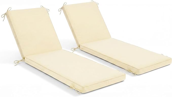 Chaise Lounge Cushions Outdoor, 72 x 21 Inch Water & Fade-Resistant Patio Furniture Lounge Cushion Set of 2, Beach Umbrella Lounger Chair Replacement Cushion with Removable Cover Pad, Beige