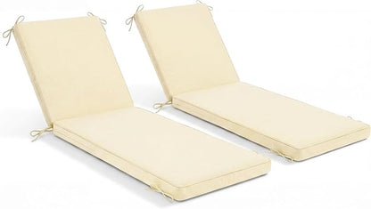 Chaise Lounge Cushions Outdoor, 72 x 21 Inch Water & Fade-Resistant Patio Furniture Lounge Cushion Set of 2, Beach Umbrella Lounger Chair Replacement Cushion with Removable Cover Pad, Beige