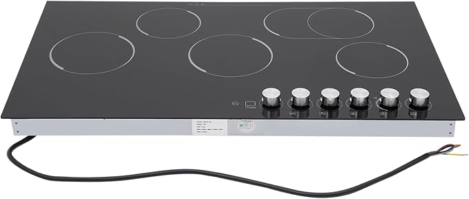 DYNAMI 5-Burner Electric Cooktop,Electric Ceramic Stove Top,Countertop/Built-in Stove w/5 Power Levels & Timer,Overheat Protection,Waterproof and Oil-resistant Microcrystalline Panel,No Plug