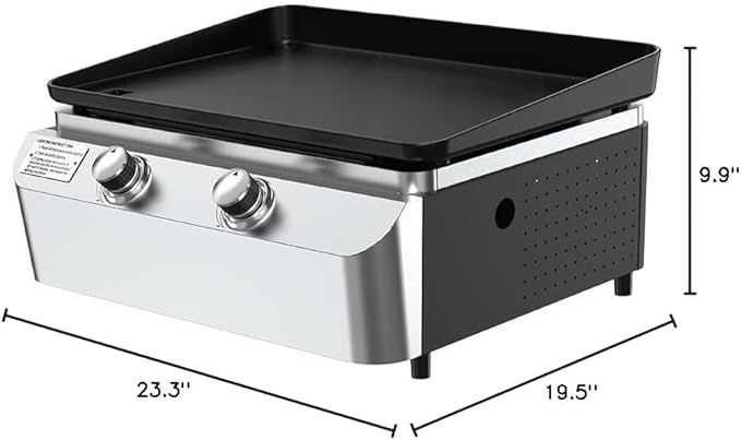 Nexgrill 2-Burner Propane Gas Tabletop Griddle, 19,000 BTUs, 323 SQ In, Stainless Steel Control Panel, Small Portable Propane Griddle for Outdoor Cooking, Camping, BBQs, and More - 820-0061