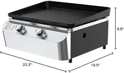 Nexgrill 2-Burner Propane Gas Tabletop Griddle, 19,000 BTUs, 323 SQ In, Stainless Steel Control Panel, Small Portable Propane Griddle for Outdoor Cooking, Camping, BBQs, and More - 820-0061